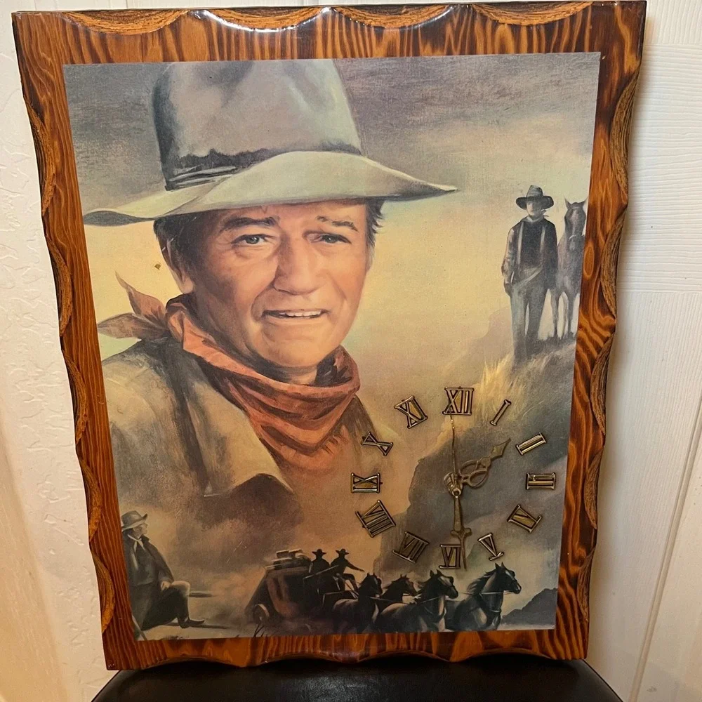 Vintage John Wayne Wood Wall Clock Western Decor The Duke Americana 19x15